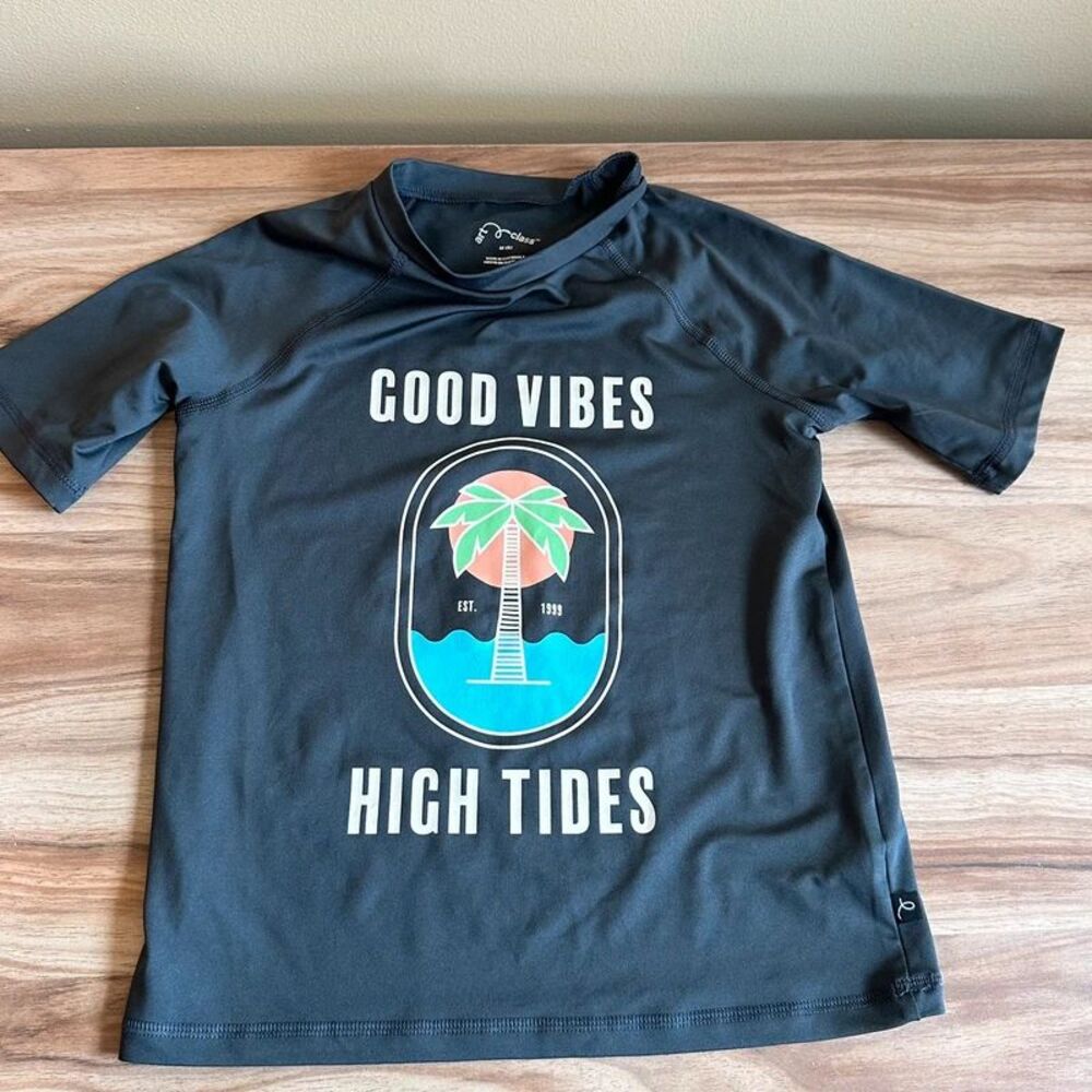 Art Class Boys Rash Guard Swim Shirt Size M 8 UPF 50+ Good Vibes High Tides